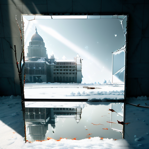 A haunted Snow, alone in the torched remains of the once grand Capitol, the flickering flame casting long shadows over his face as he confronts the monstrous reflection of his own deeds in a shattered mirror.